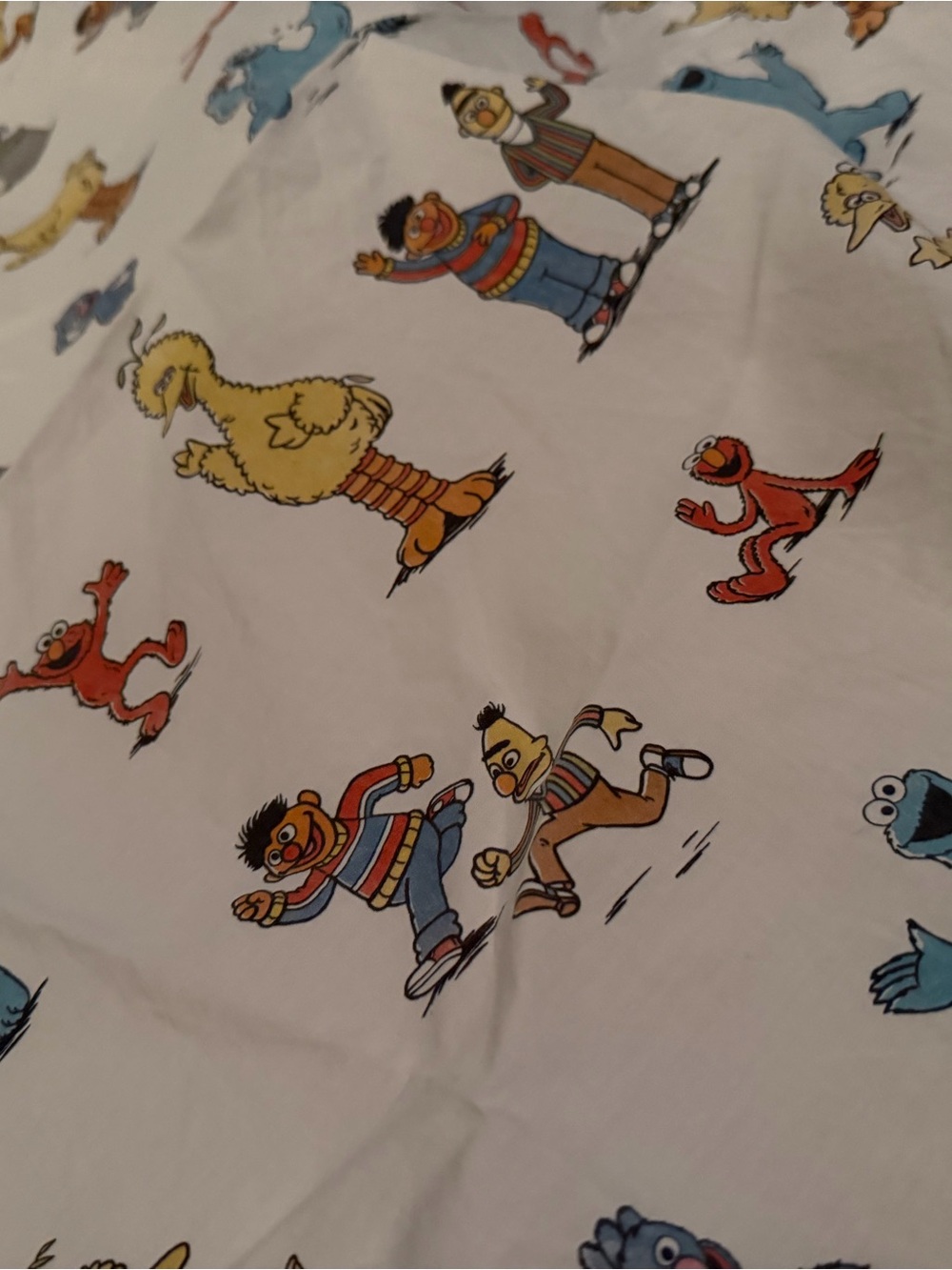 Sesame Street Kids Characters White Sheet with Yellow, Red, Blue, Brown Accents